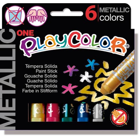 Playcolor tempera solida in stick 6 colori assortiti metallic - 10 gr 10321